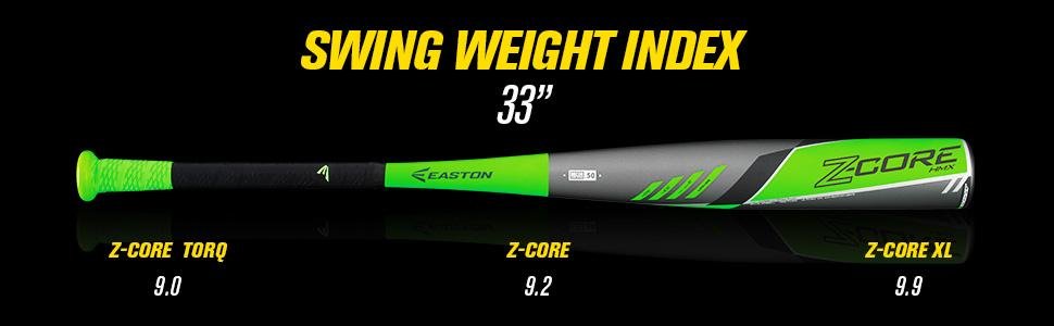 Swing Weight Index of 2016 Easton Zcore BBCOR
