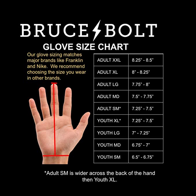 Bruce Bolt Batting Gloves Size Chart